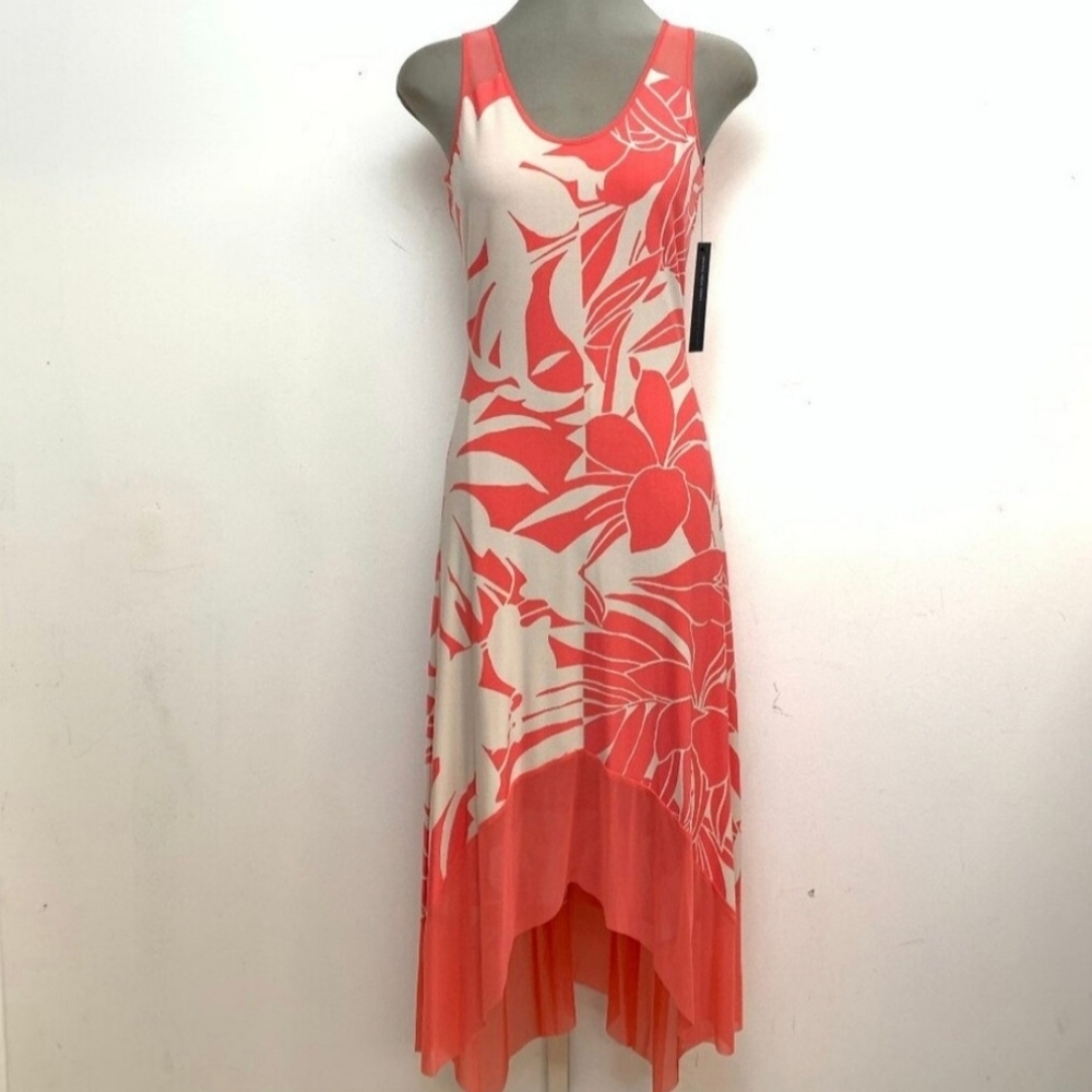 Andrew Marc Coral and White High Low Dress
